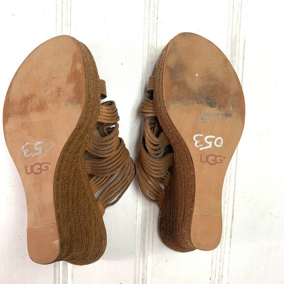 UGG Melinda Brown Leather Wedge Platforms Sandals - Picture 2 of 12
